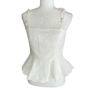 NWT House of Harlow White Linen Tie Shoulder Shell Detail Scalloped Peplum Top 6